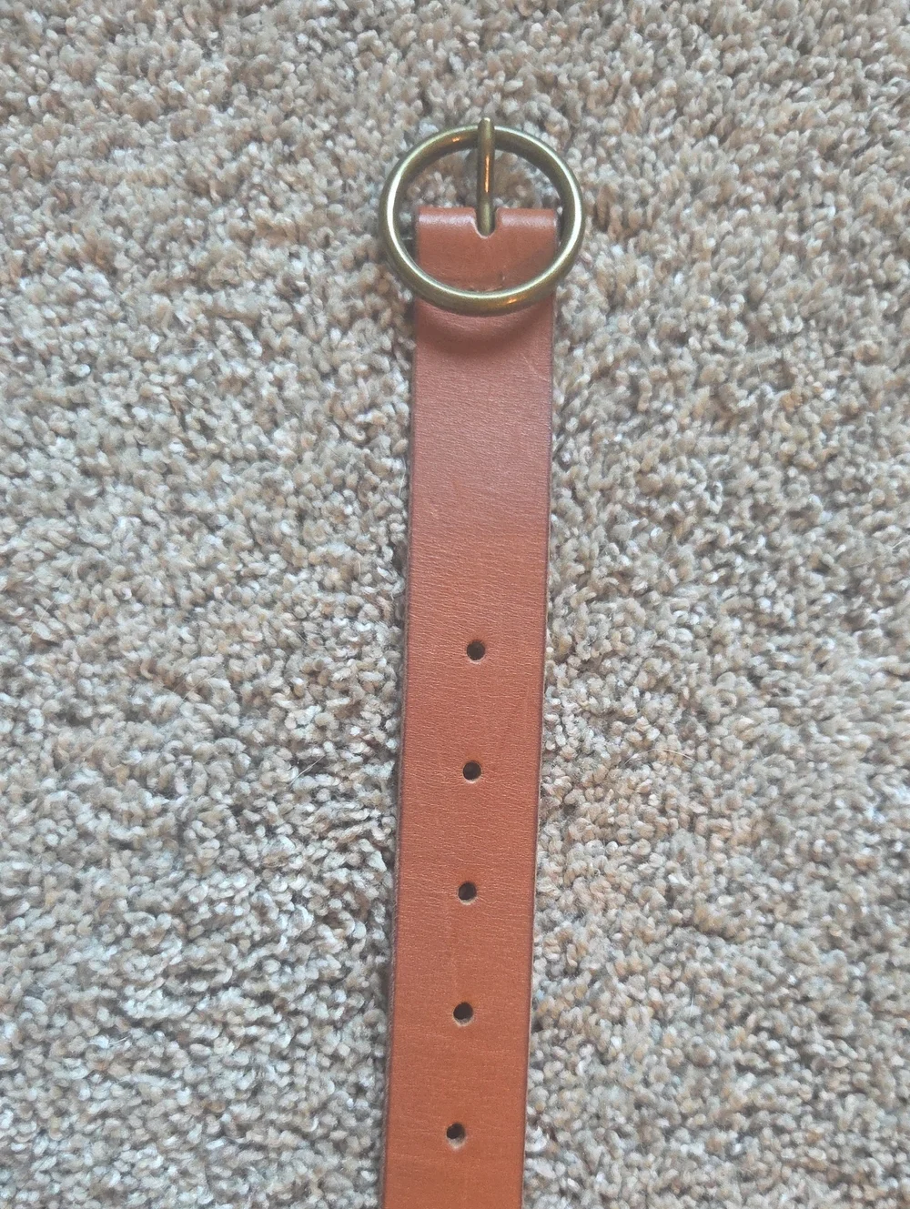 Classic Tan Leather Belt with Round Brass Buckle
